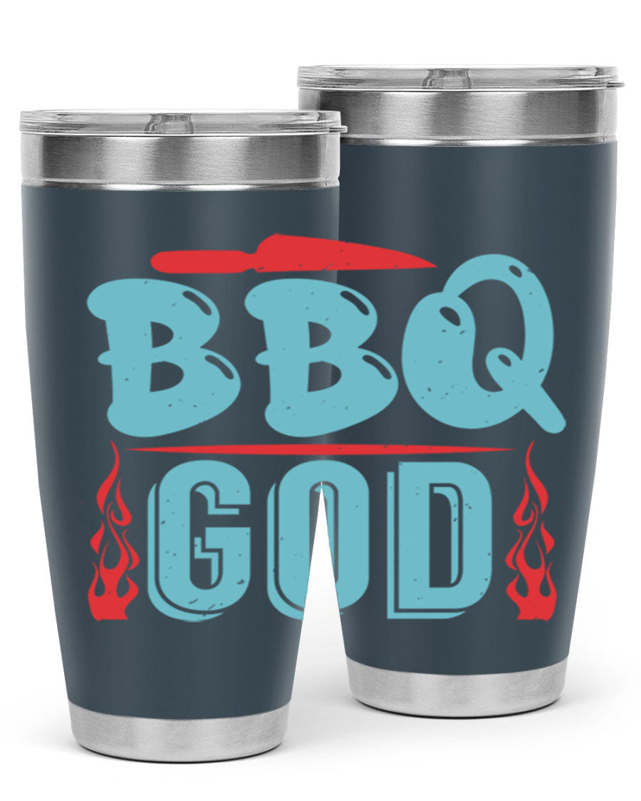 BBQ God 28# Tumbler in stainless steel with copper lining, showcasing its sleek design and drink-thru lid.