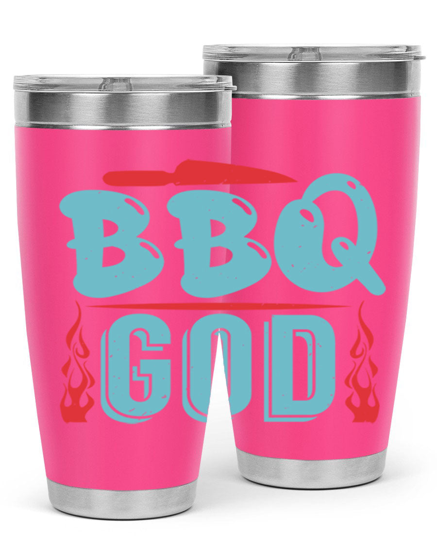BBQ God 28# Tumbler in stainless steel with copper lining, showcasing its sleek design and drink-thru lid.