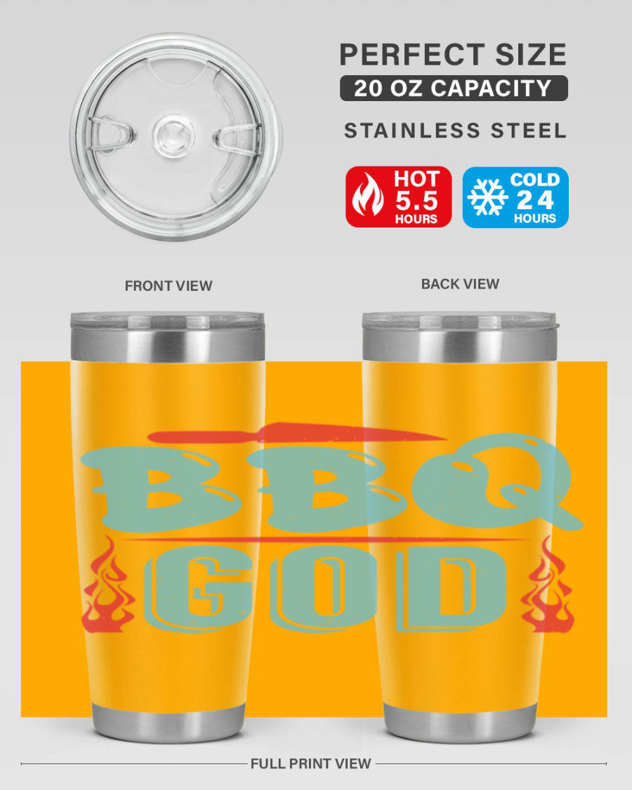BBQ God 28# Tumbler in stainless steel with copper lining, showcasing its sleek design and drink-thru lid.