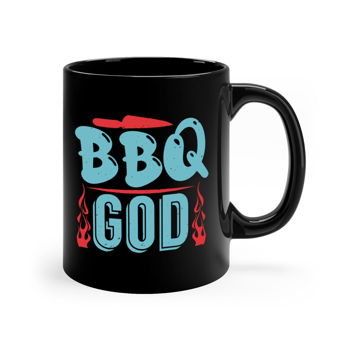 BBQ God 28# Mug featuring a glossy finish, colored handle, and interior, available in multiple colors and sizes.