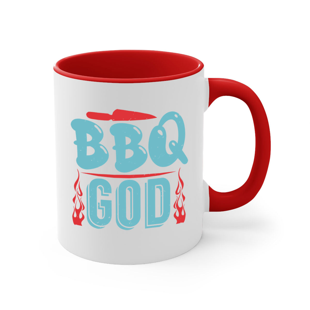 BBQ God 28# Mug featuring a glossy finish, colored handle, and interior, available in multiple colors and sizes.