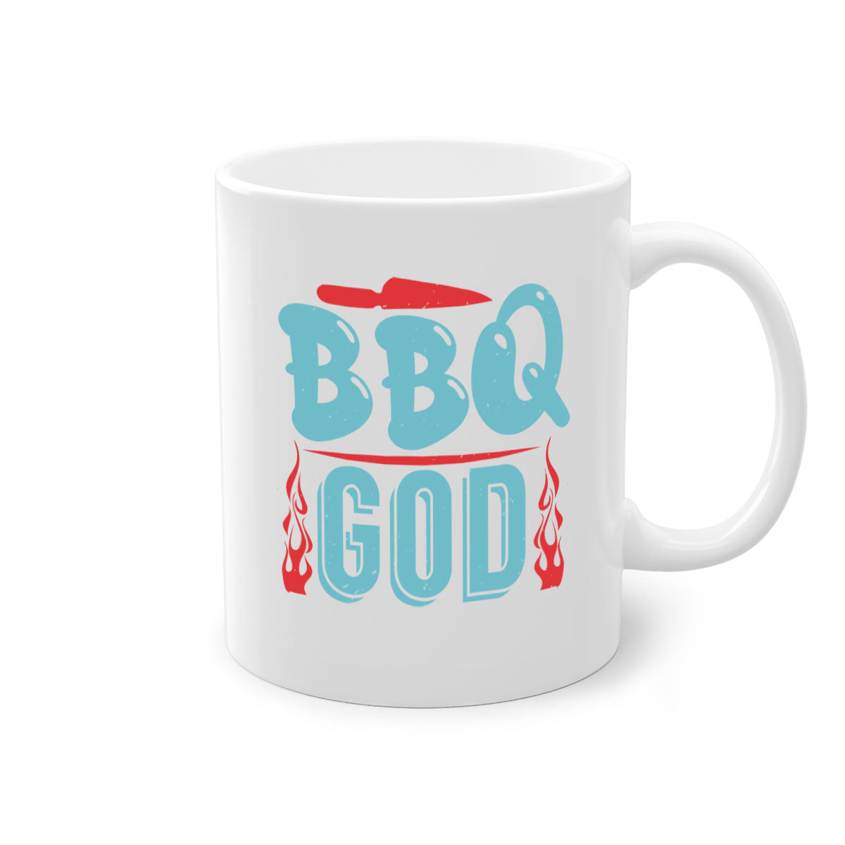 BBQ God 28# Mug featuring a glossy finish, colored handle, and interior, available in multiple colors and sizes.