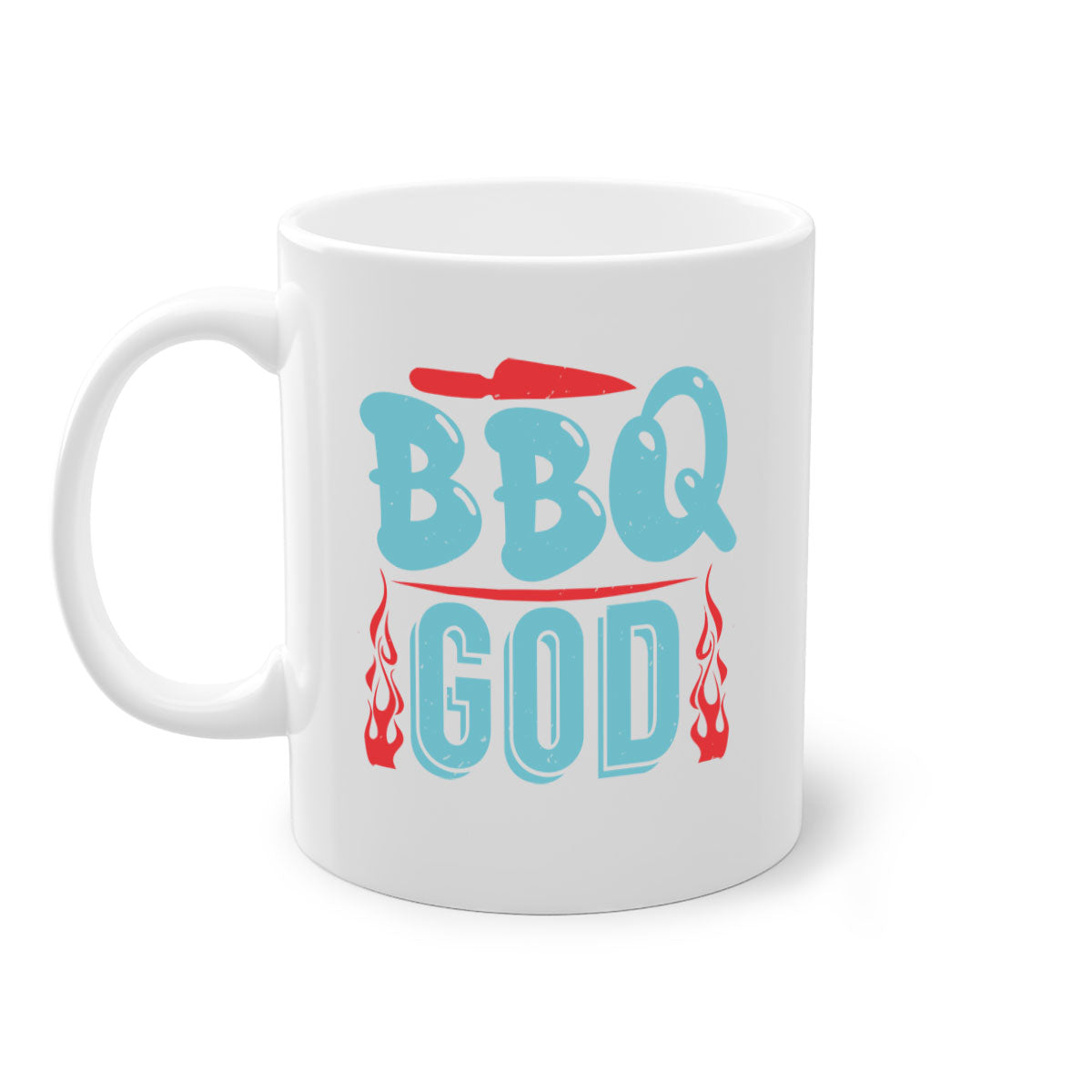 BBQ God 28# Mug featuring a glossy finish, colored handle, and interior, available in multiple colors and sizes.