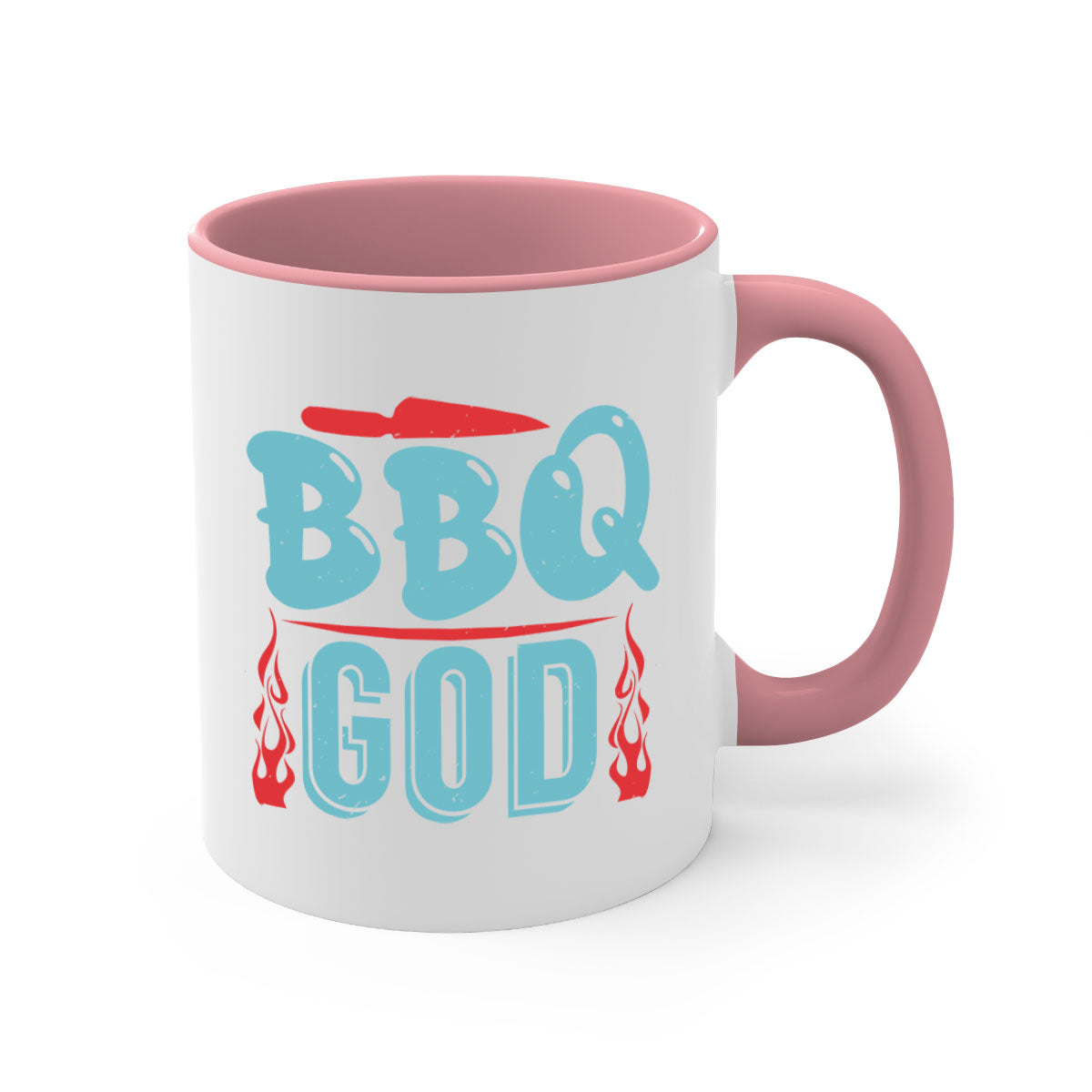 BBQ God 28# Mug featuring a glossy finish, colored handle, and interior, available in multiple colors and sizes.