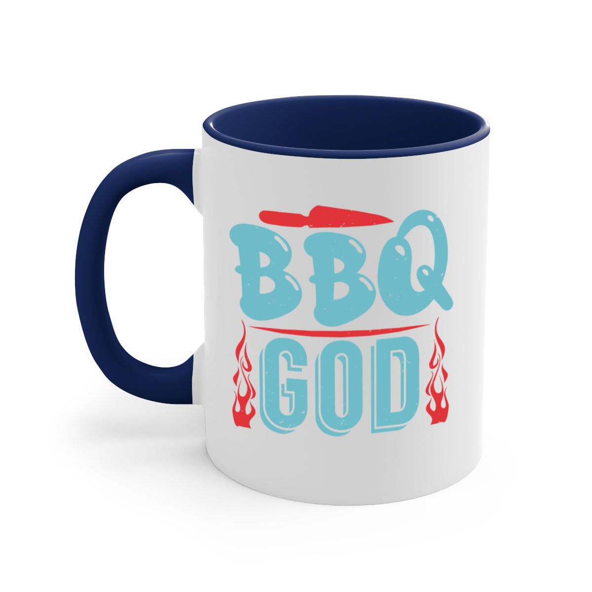 BBQ God 28# Mug featuring a glossy finish, colored handle, and interior, available in multiple colors and sizes.