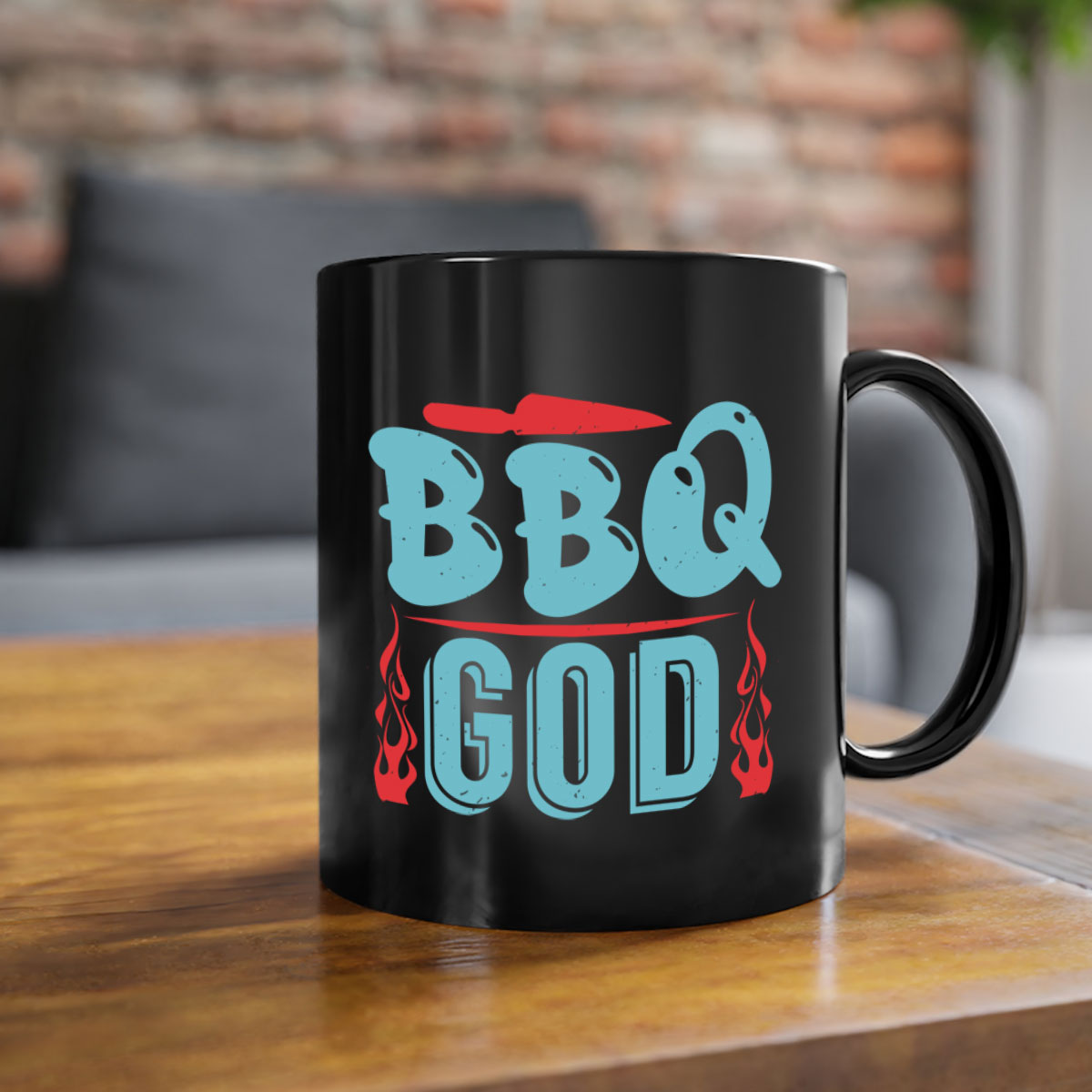 BBQ God 28# Mug featuring a glossy finish, colored handle, and interior, available in multiple colors and sizes.