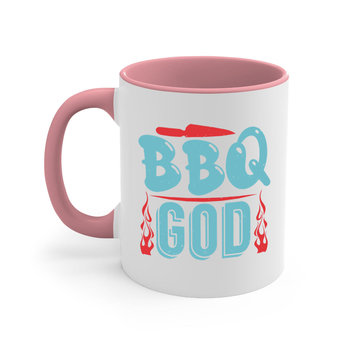 BBQ God 28# Mug featuring a glossy finish, colored handle, and interior, available in multiple colors and sizes.