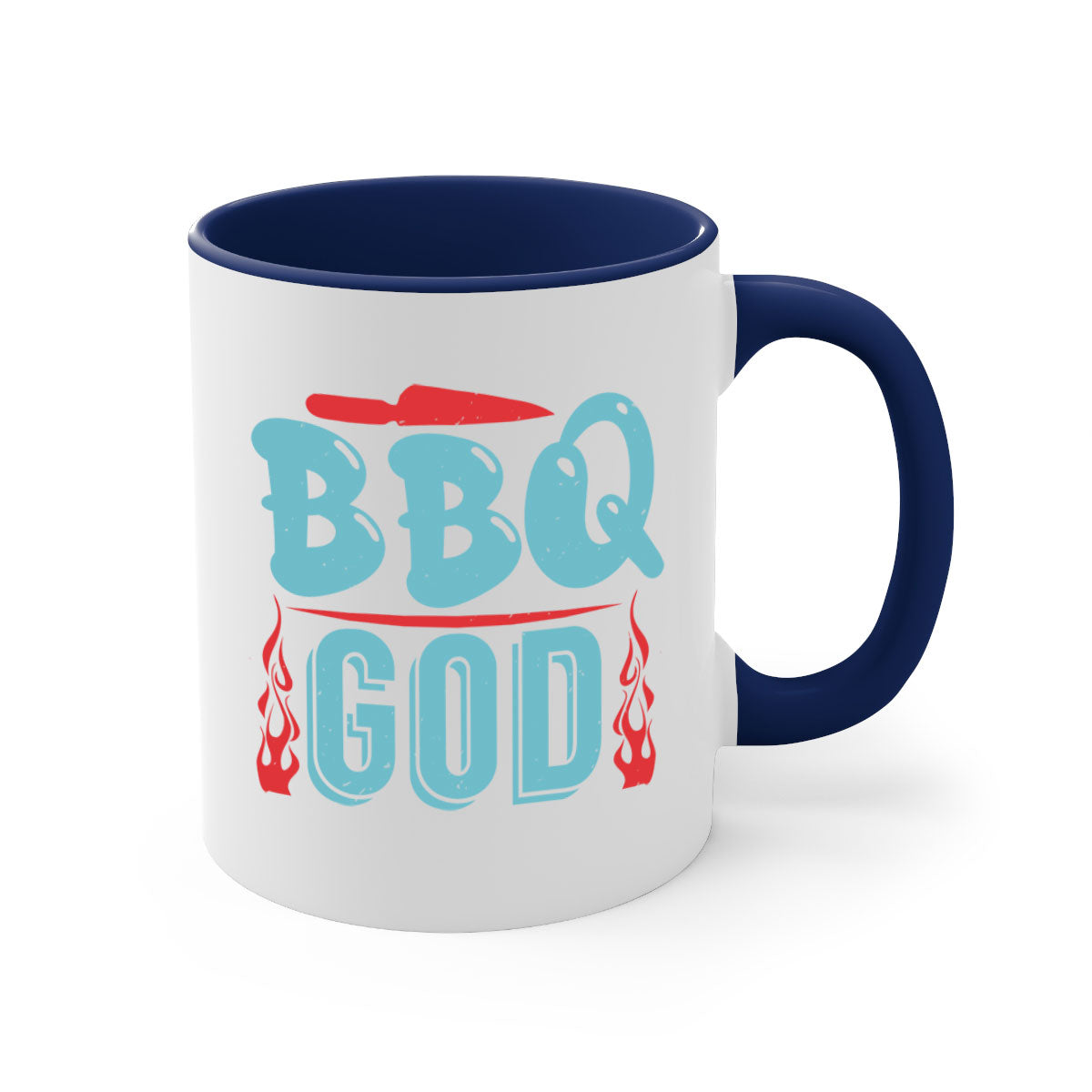 BBQ God 28# Mug featuring a glossy finish, colored handle, and interior, available in multiple colors and sizes.