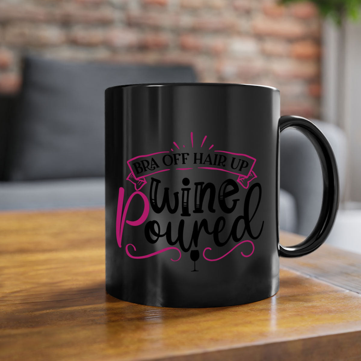 Bra Off Hair Up Wine Mug with colorful handle and glossy finish, perfect for coffee, tea, or wine.