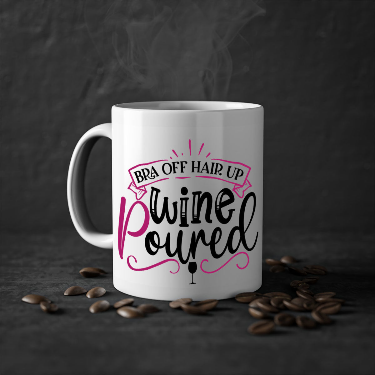 Bra Off Hair Up Wine Mug with colorful handle and glossy finish, perfect for coffee, tea, or wine.