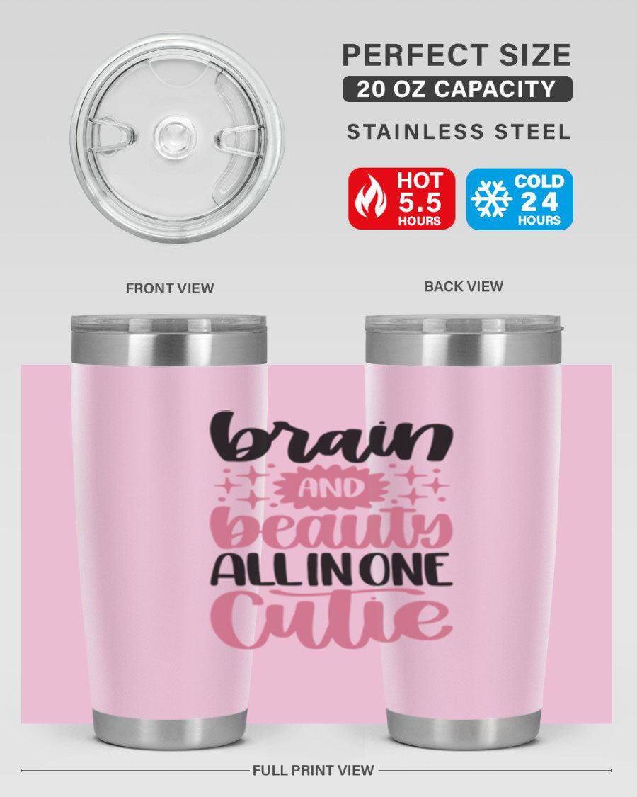 Brain And Beauty All In One Style 126# Tumbler featuring double wall vacuum stainless steel design with a drink-thru lid.