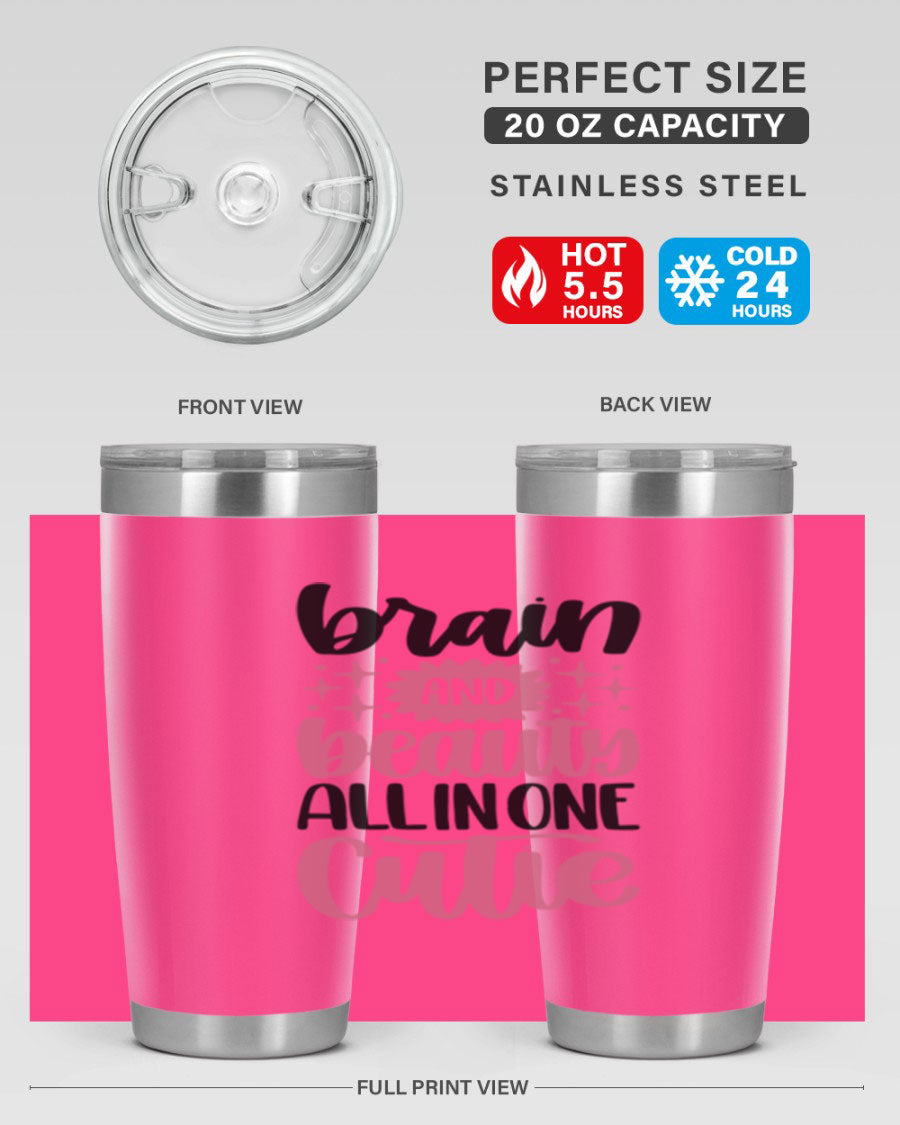 Brain And Beauty All In One Style 126# Tumbler featuring double wall vacuum stainless steel design with a drink-thru lid.