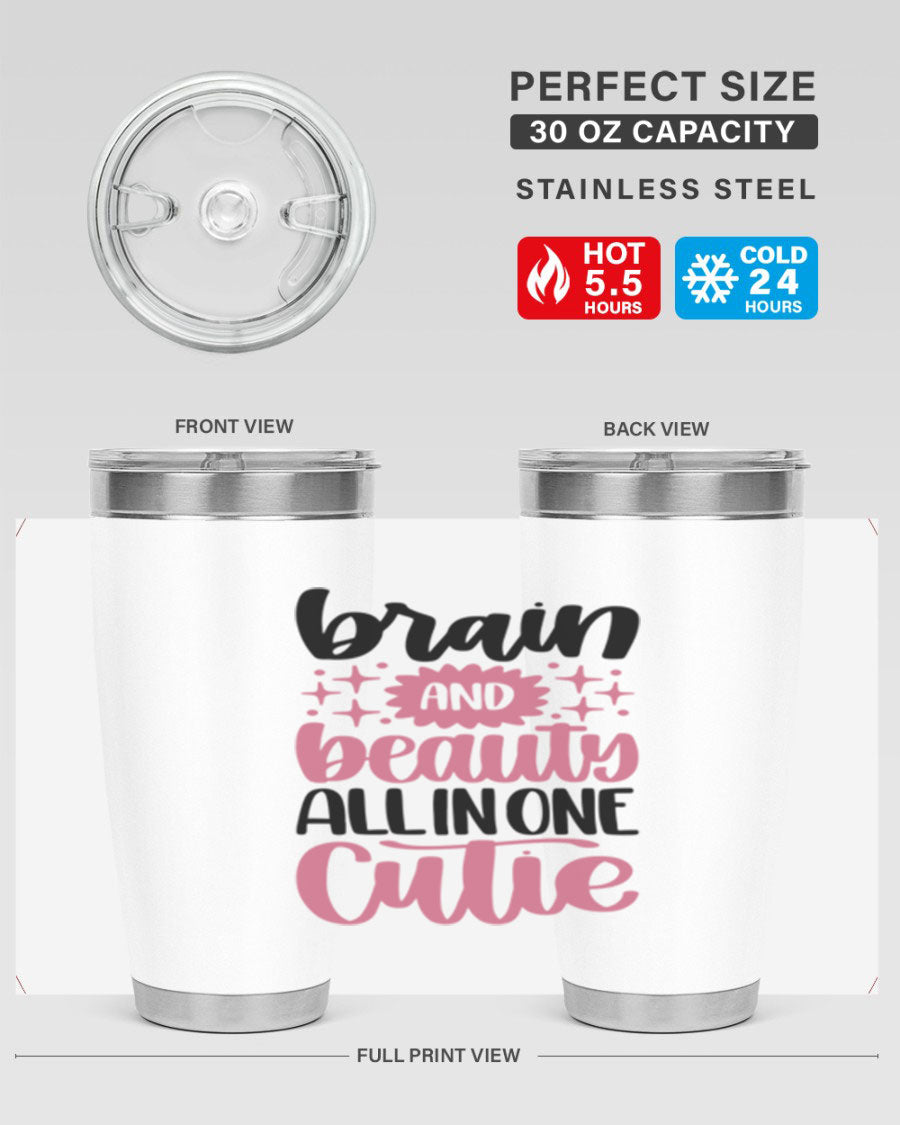 Brain And Beauty All In One Style 126# Tumbler featuring double wall vacuum stainless steel design with a drink-thru lid.
