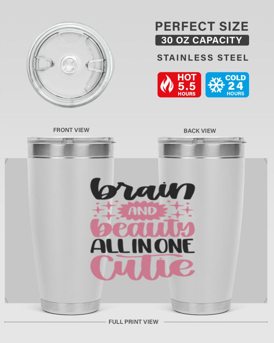 Brain And Beauty All In One Style 126# Tumbler featuring double wall vacuum stainless steel design with a drink-thru lid.