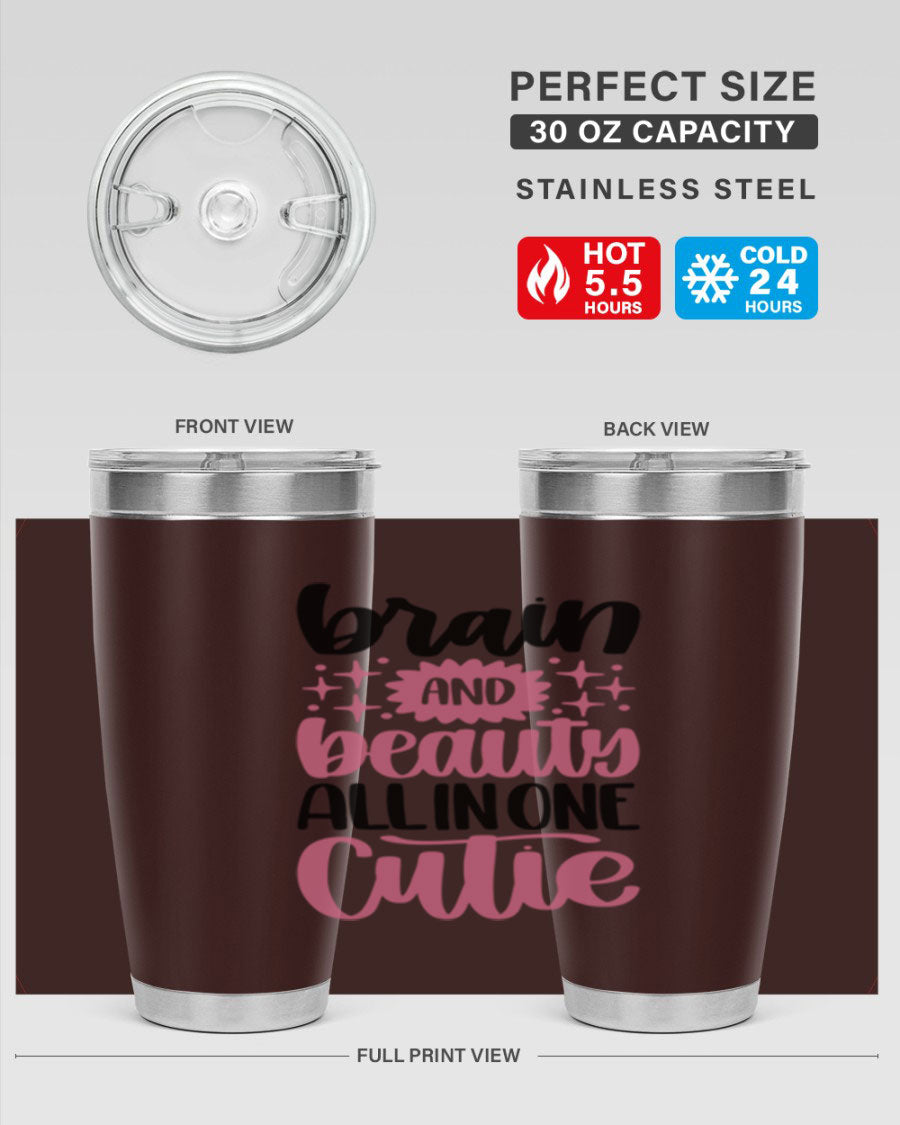 Brain And Beauty All In One Style 126# Tumbler featuring double wall vacuum stainless steel design with a drink-thru lid.