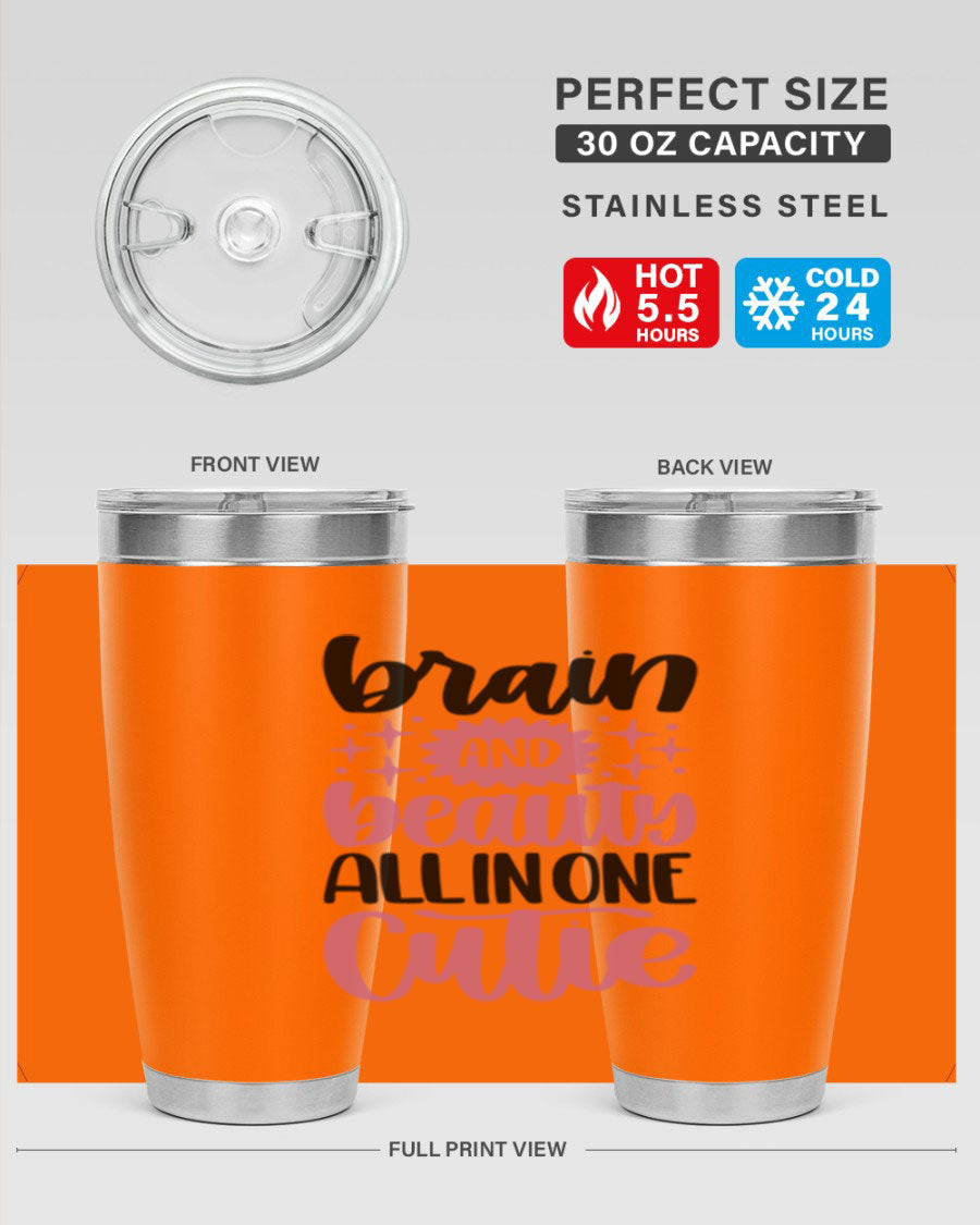 Brain And Beauty All In One Style 126# Tumbler featuring double wall vacuum stainless steel design with a drink-thru lid.