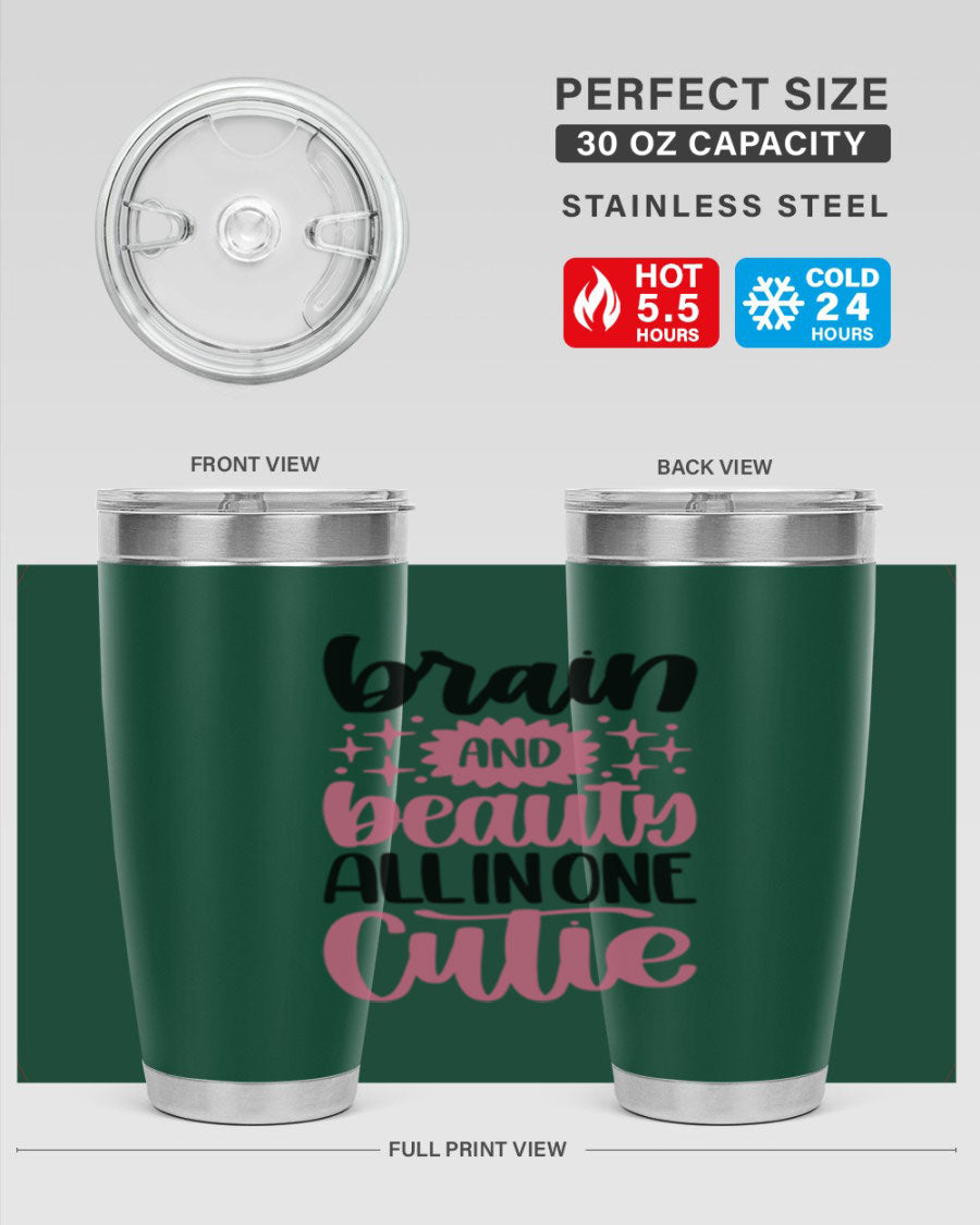 Brain And Beauty All In One Style 126# Tumbler featuring double wall vacuum stainless steel design with a drink-thru lid.