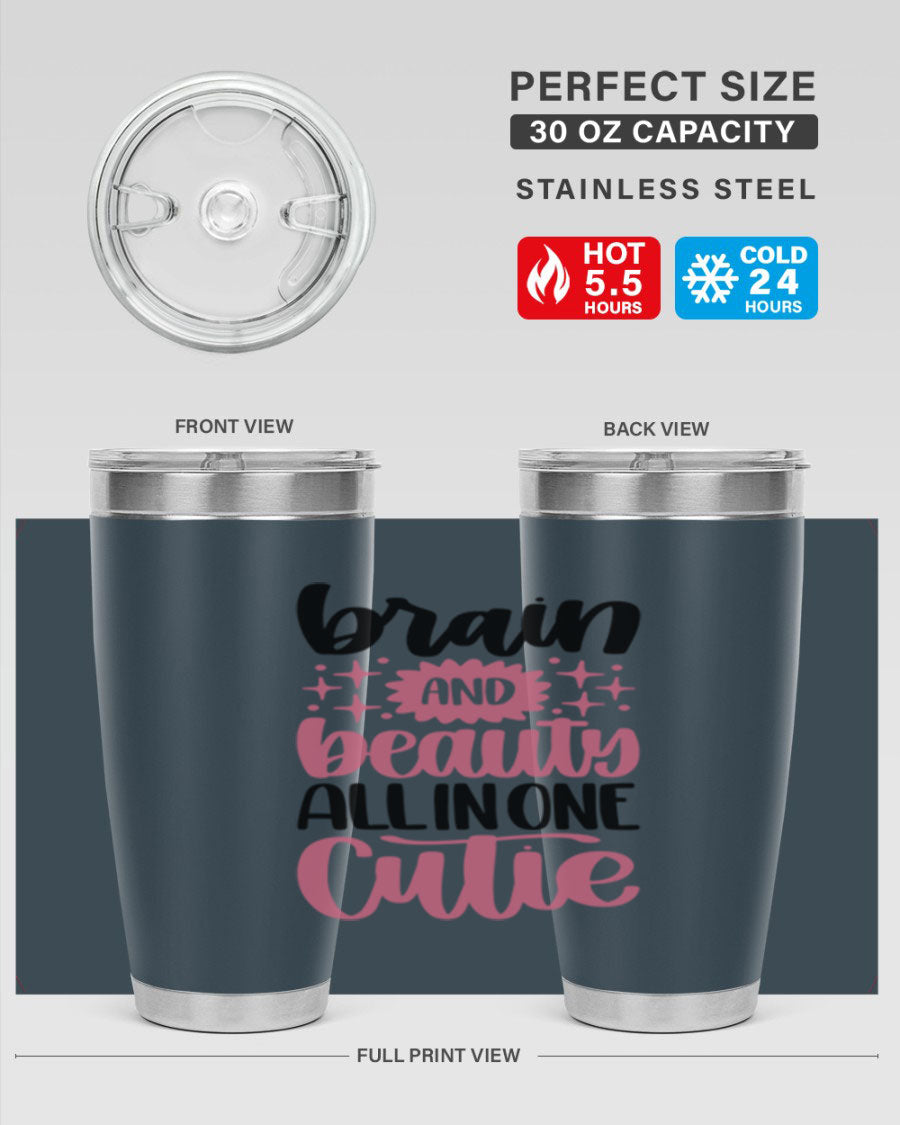 Brain And Beauty All In One Style 126# Tumbler featuring double wall vacuum stainless steel design with a drink-thru lid.