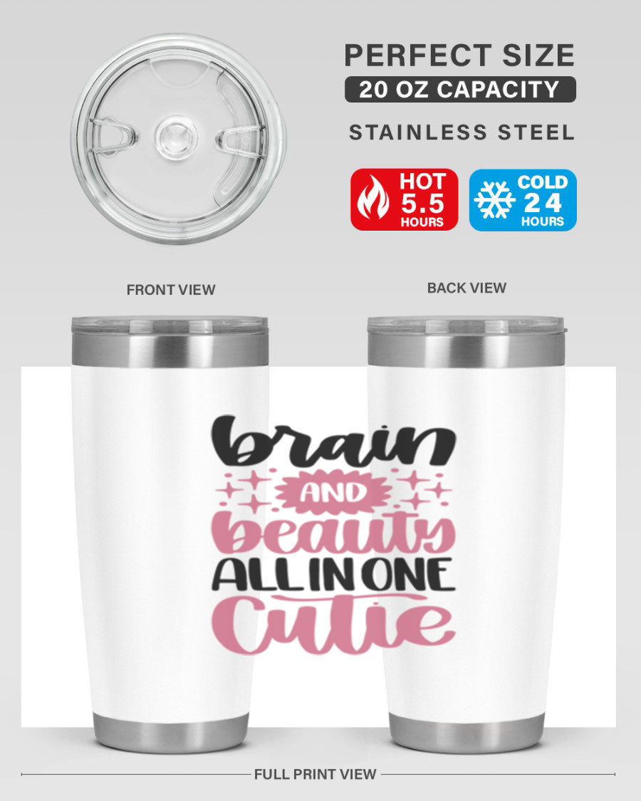Brain And Beauty All In One Style 126# Tumbler featuring double wall vacuum stainless steel design with a drink-thru lid.