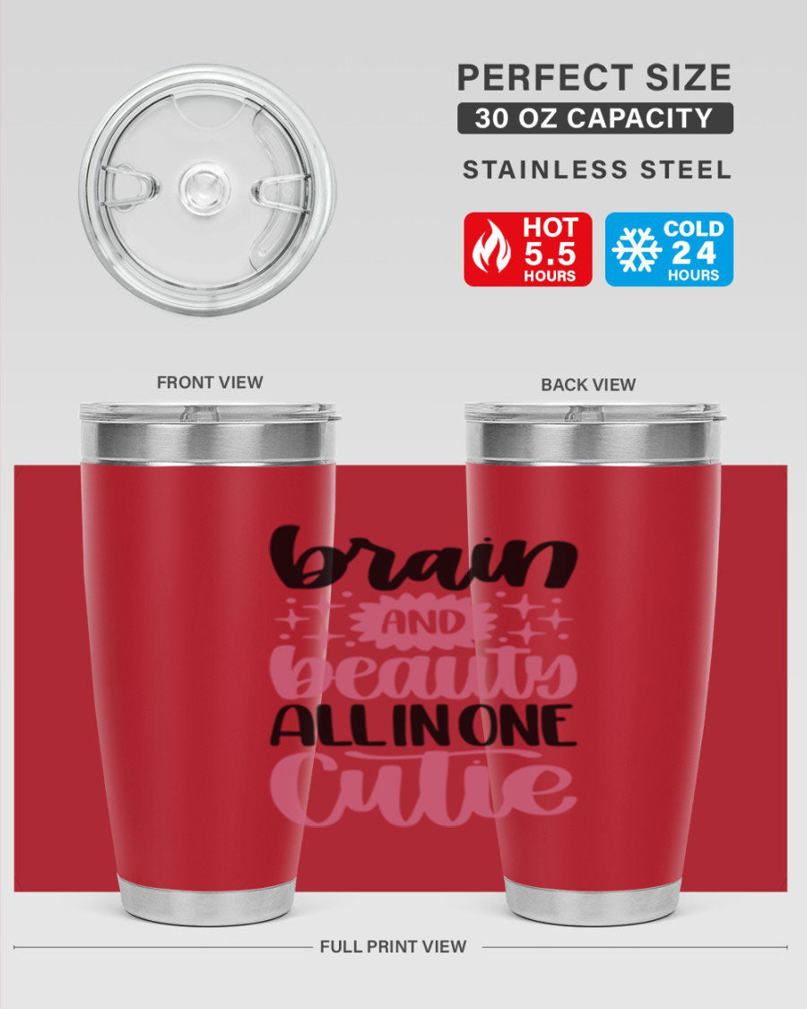 Brain And Beauty All In One Style 126# Tumbler featuring double wall vacuum stainless steel design with a drink-thru lid.