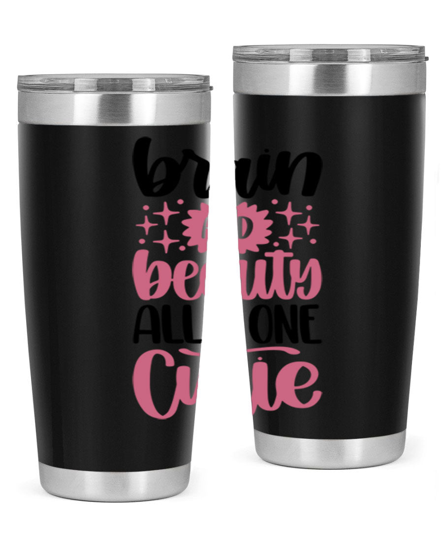 Brain And Beauty All In One Style 126# Tumbler featuring double wall vacuum stainless steel design with a drink-thru lid.