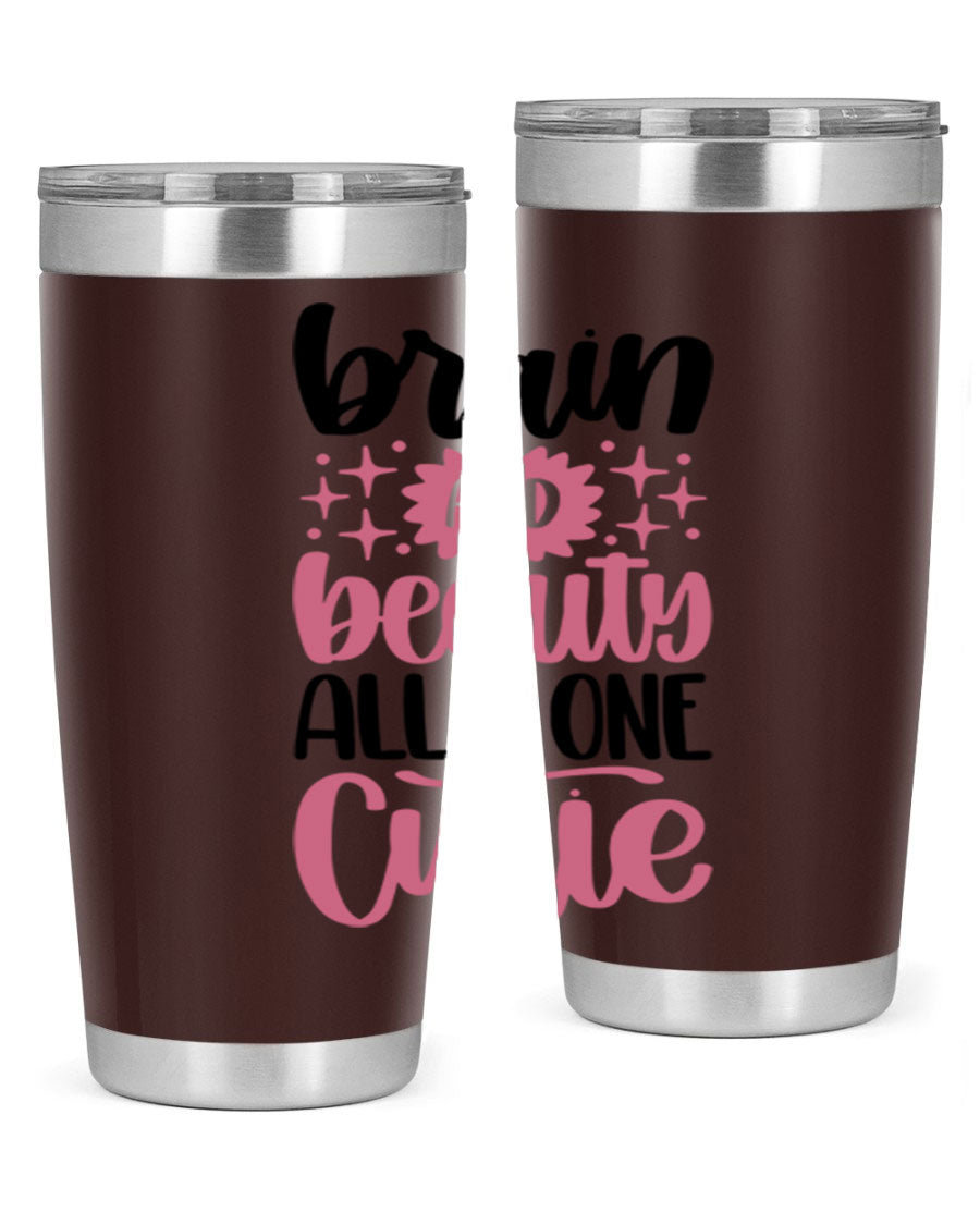 Brain And Beauty All In One Style 126# Tumbler featuring double wall vacuum stainless steel design with a drink-thru lid.