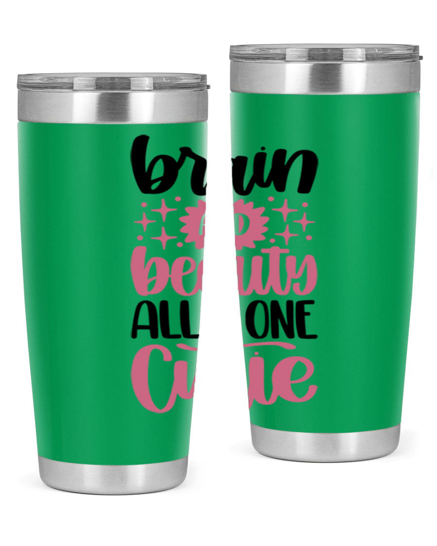 Brain And Beauty All In One Style 126# Tumbler featuring double wall vacuum stainless steel design with a drink-thru lid.