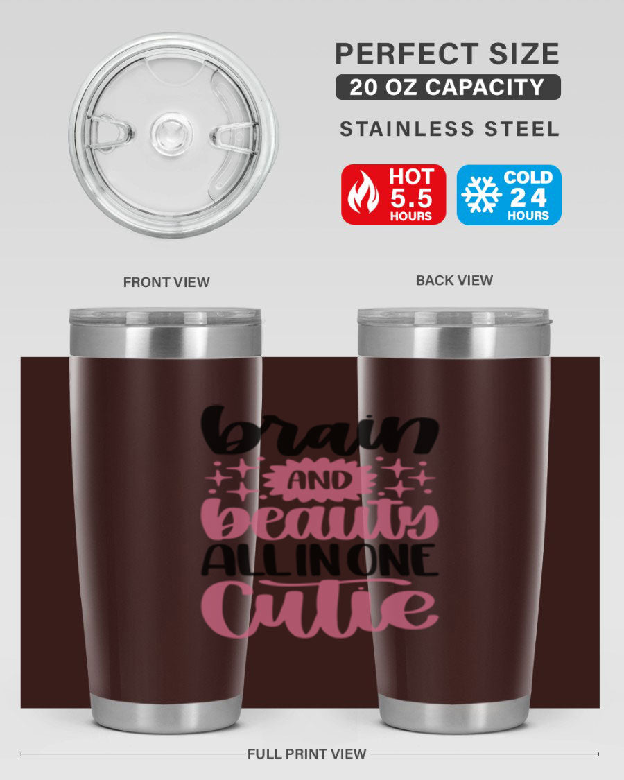 Brain And Beauty All In One Style 126# Tumbler featuring double wall vacuum stainless steel design with a drink-thru lid.