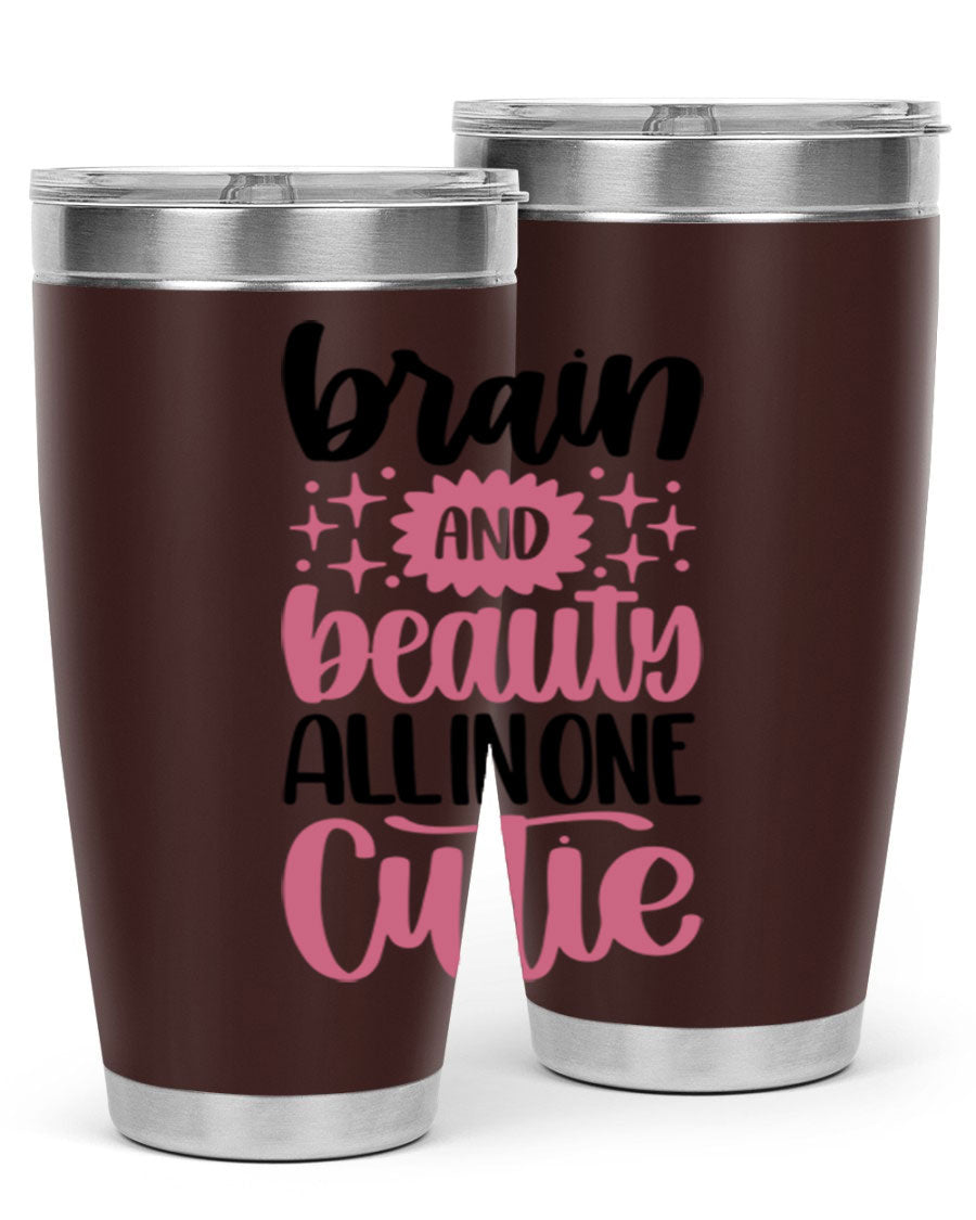 Brain And Beauty All In One Style 126# Tumbler featuring double wall vacuum stainless steel design with a drink-thru lid.