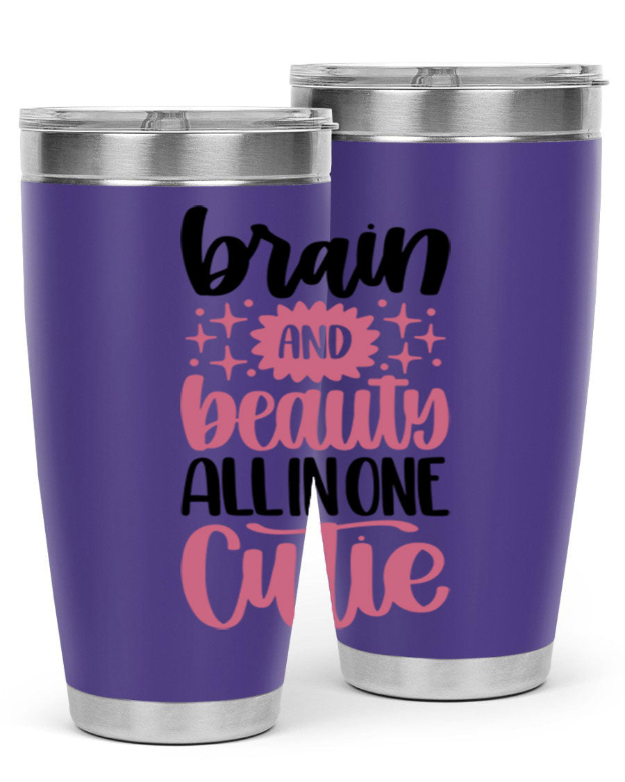 Brain And Beauty All In One Style 126# Tumbler featuring double wall vacuum stainless steel design with a drink-thru lid.