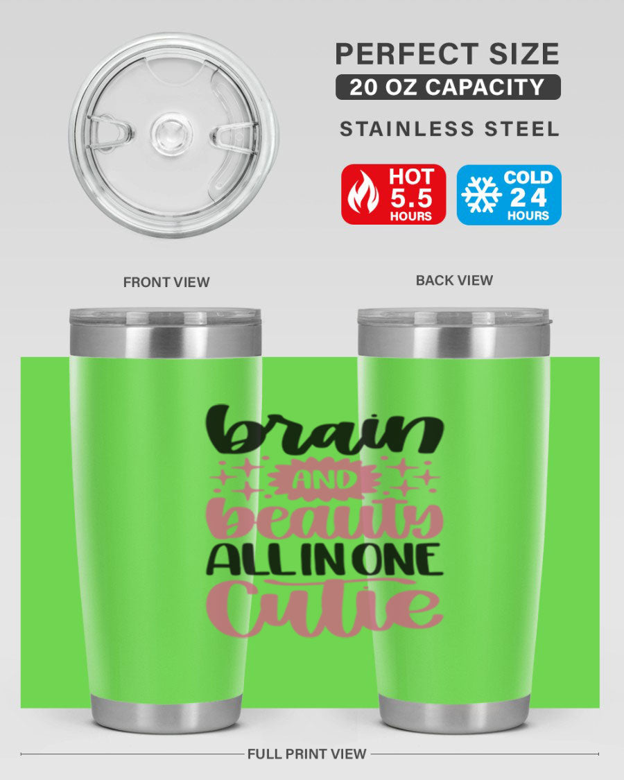 Brain And Beauty All In One Style 126# Tumbler featuring double wall vacuum stainless steel design with a drink-thru lid.