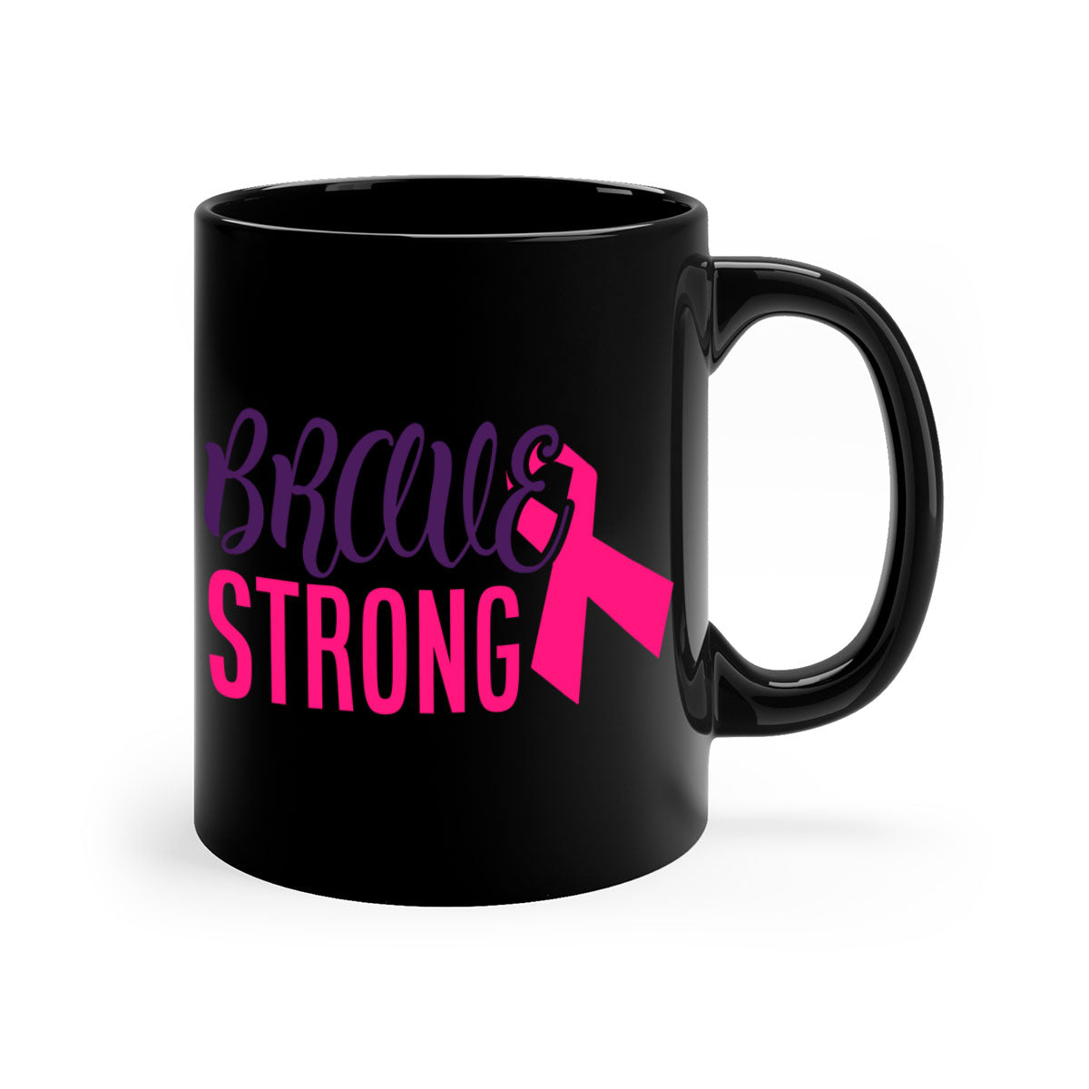 Brave Strong Style 15# Breast Cancer Mug with colored handle and glossy finish, available in multiple colors and sizes.