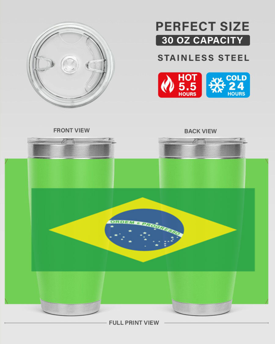 Brazil 174# Tumbler featuring double wall vacuum stainless steel design with vibrant Brazil flag print.