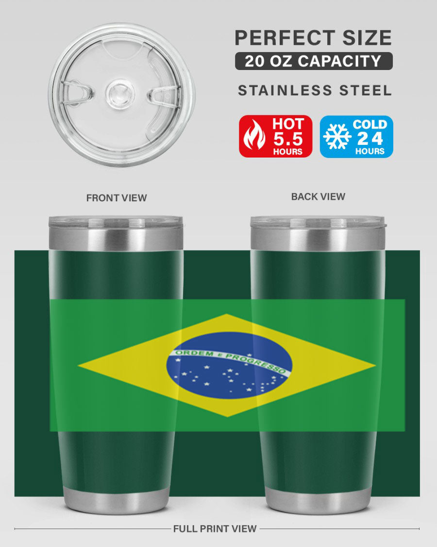 Brazil 174# Tumbler featuring double wall vacuum stainless steel design with vibrant Brazil flag print.