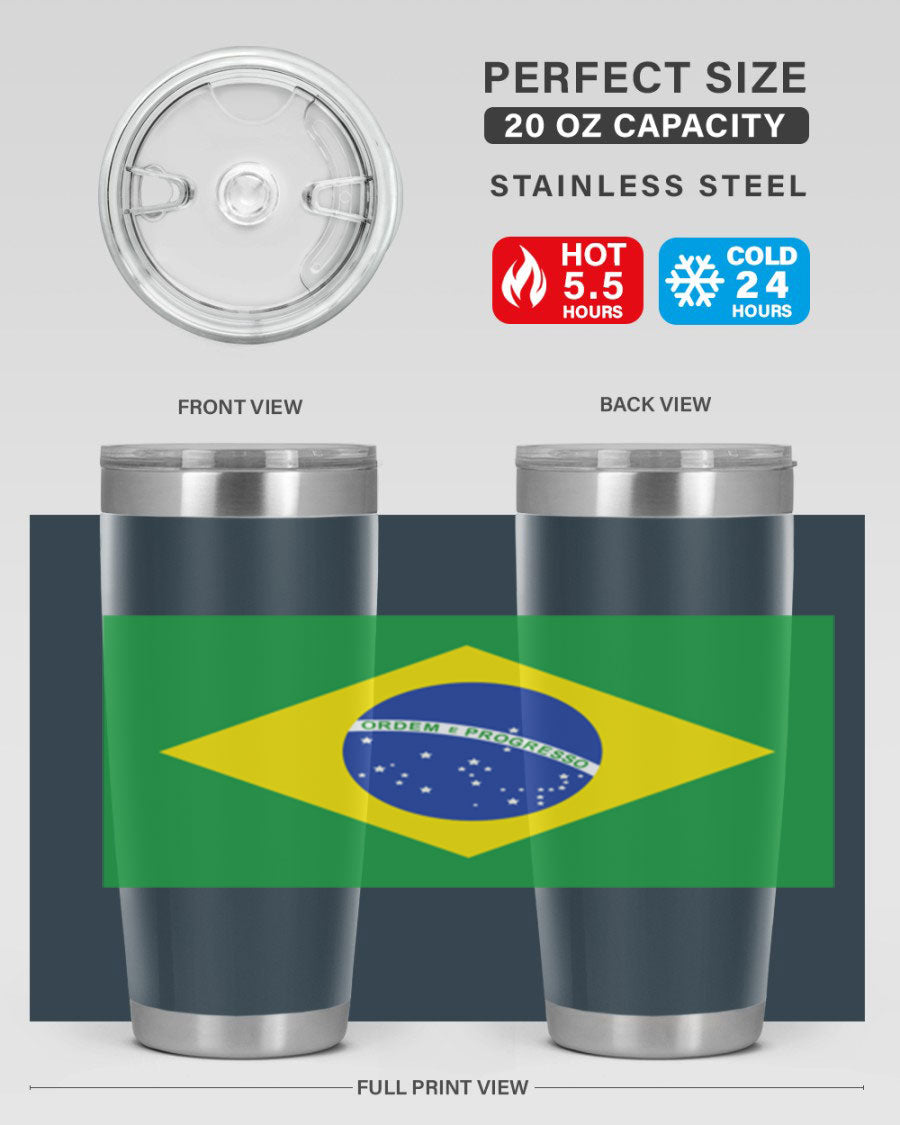 Brazil 174# Tumbler featuring double wall vacuum stainless steel design with vibrant Brazil flag print.