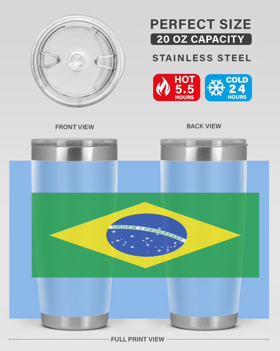 Brazil 174# Tumbler featuring double wall vacuum stainless steel design with vibrant Brazil flag print.