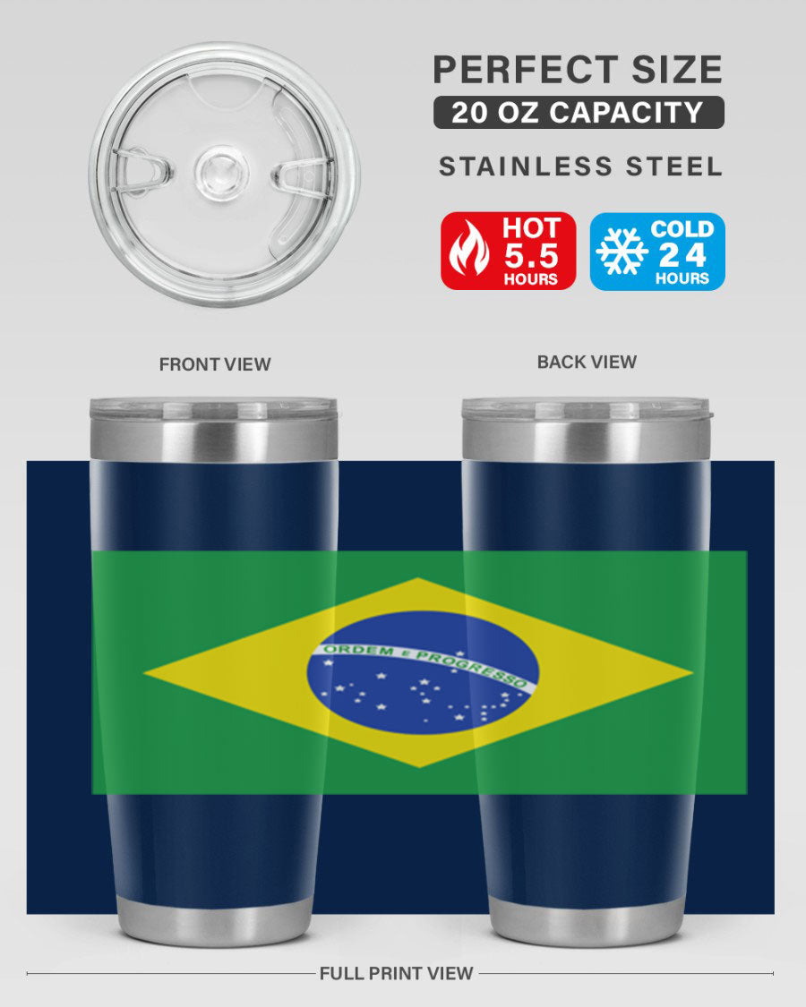 Brazil 174# Tumbler featuring double wall vacuum stainless steel design with vibrant Brazil flag print.