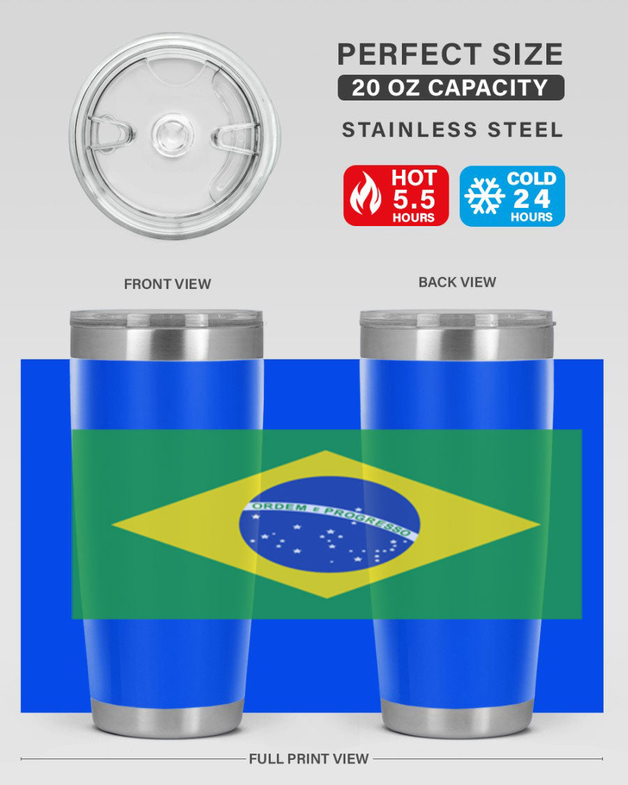 Brazil 174# Tumbler featuring double wall vacuum stainless steel design with vibrant Brazil flag print.