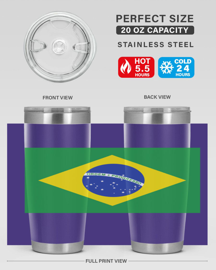 Brazil 174# Tumbler featuring double wall vacuum stainless steel design with vibrant Brazil flag print.