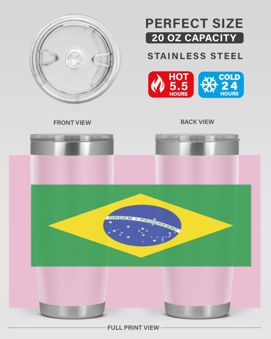 Brazil 174# Tumbler featuring double wall vacuum stainless steel design with vibrant Brazil flag print.