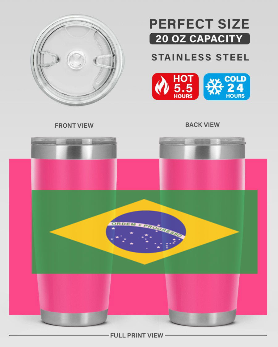 Brazil 174# Tumbler featuring double wall vacuum stainless steel design with vibrant Brazil flag print.