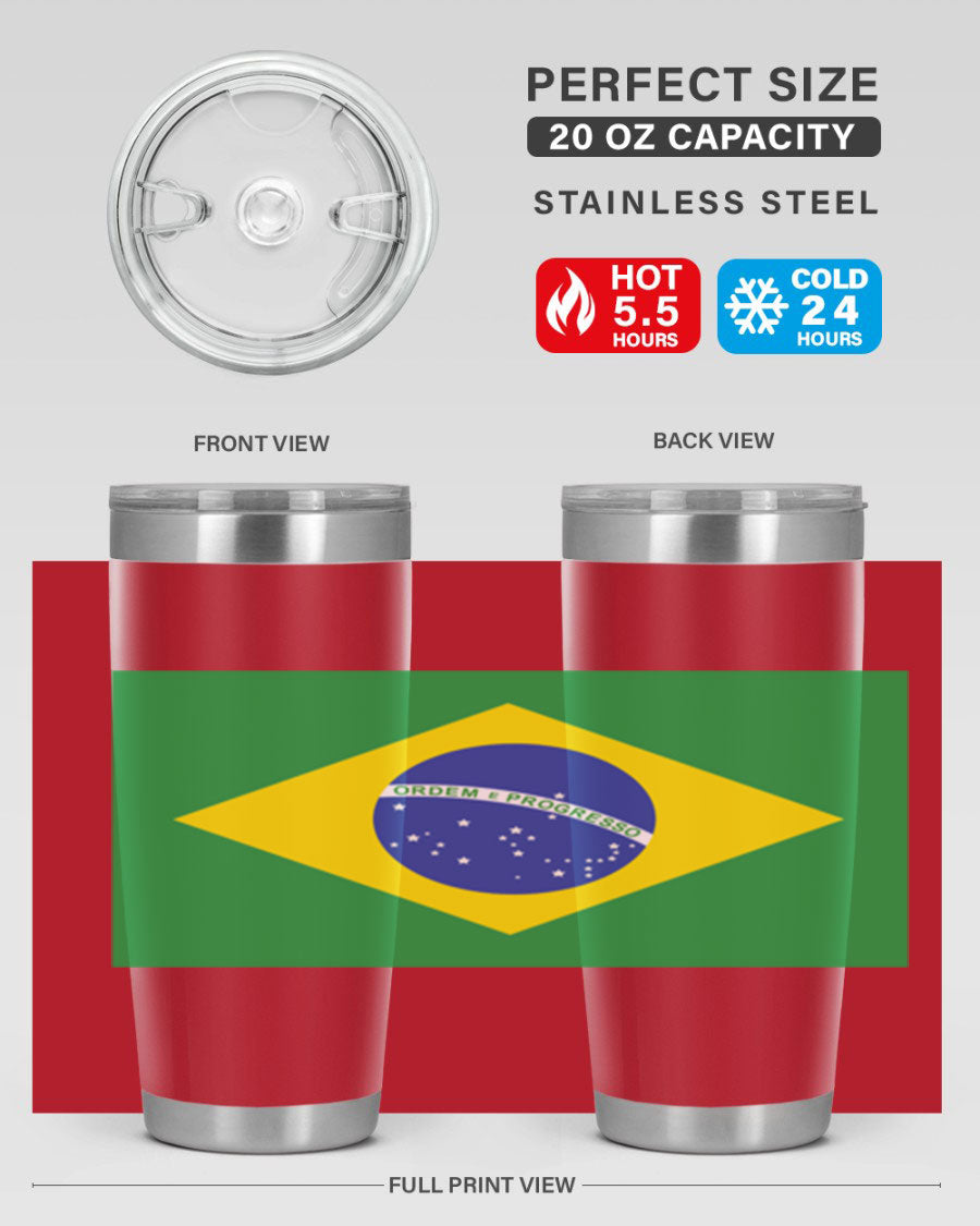 Brazil 174# Tumbler featuring double wall vacuum stainless steel design with vibrant Brazil flag print.