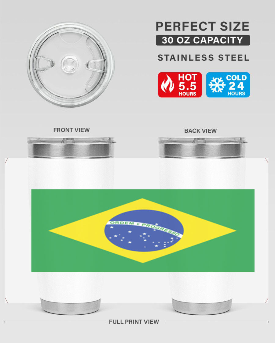 Brazil 174# Tumbler featuring double wall vacuum stainless steel design with vibrant Brazil flag print.