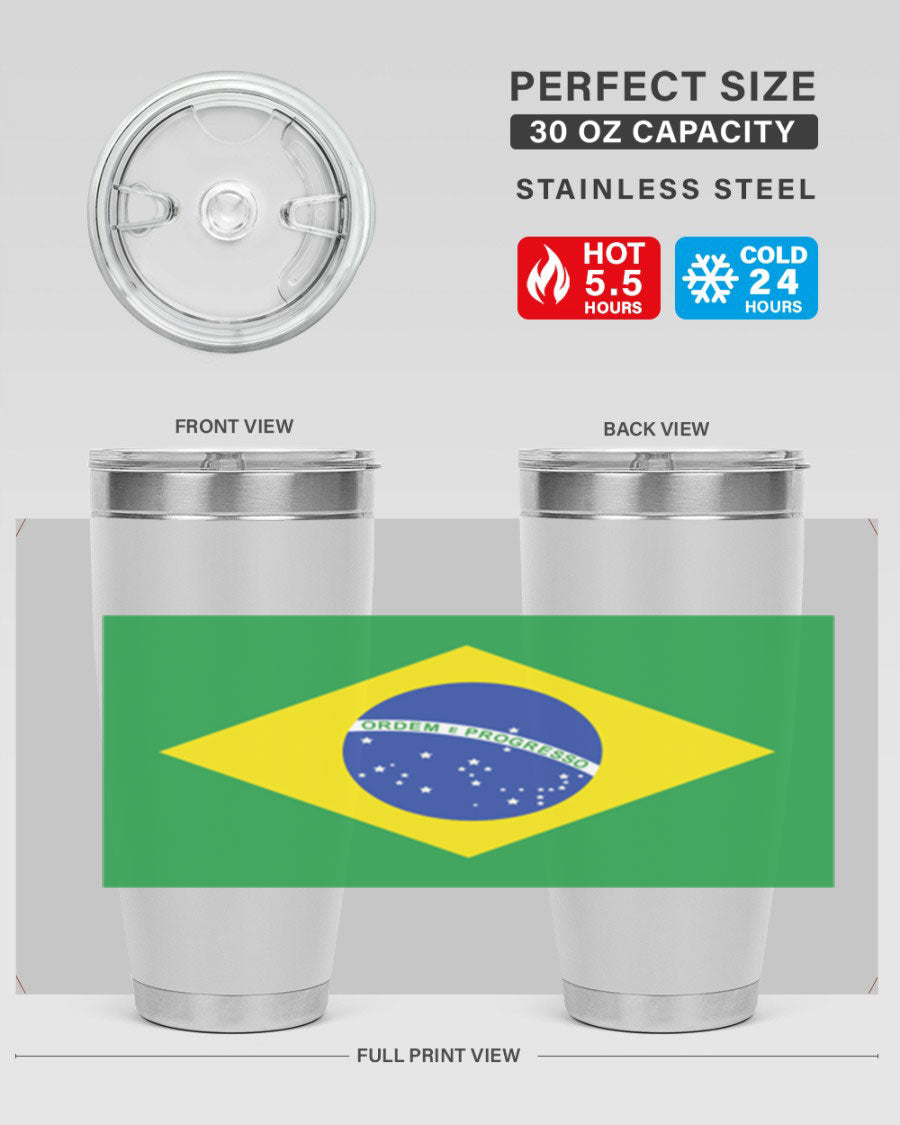 Brazil 174# Tumbler featuring double wall vacuum stainless steel design with vibrant Brazil flag print.