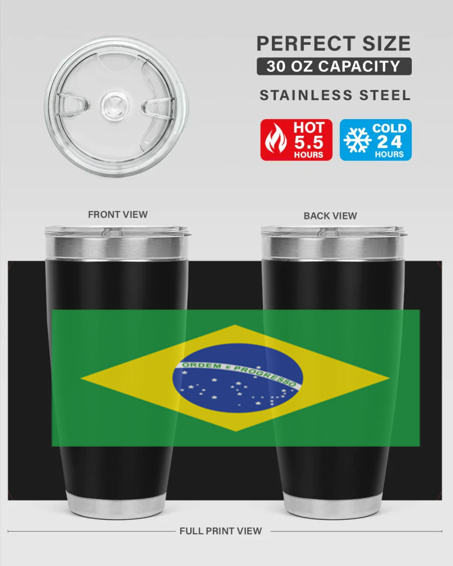 Brazil 174# Tumbler featuring double wall vacuum stainless steel design with vibrant Brazil flag print.