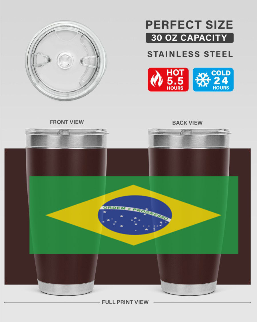 Brazil 174# Tumbler featuring double wall vacuum stainless steel design with vibrant Brazil flag print.
