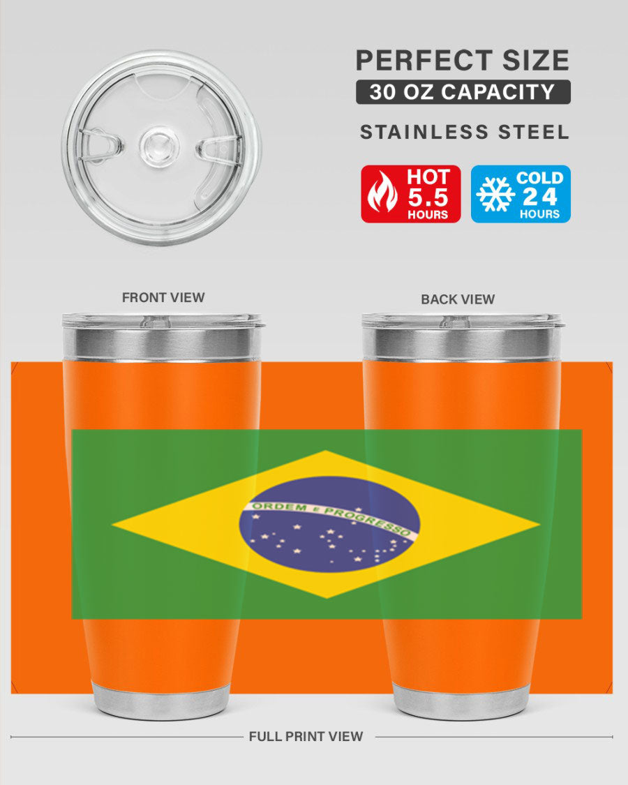 Brazil 174# Tumbler featuring double wall vacuum stainless steel design with vibrant Brazil flag print.