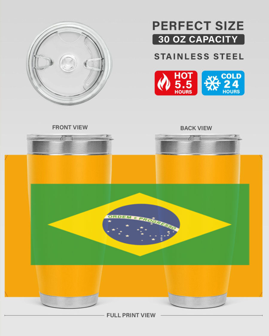 Brazil 174# Tumbler featuring double wall vacuum stainless steel design with vibrant Brazil flag print.