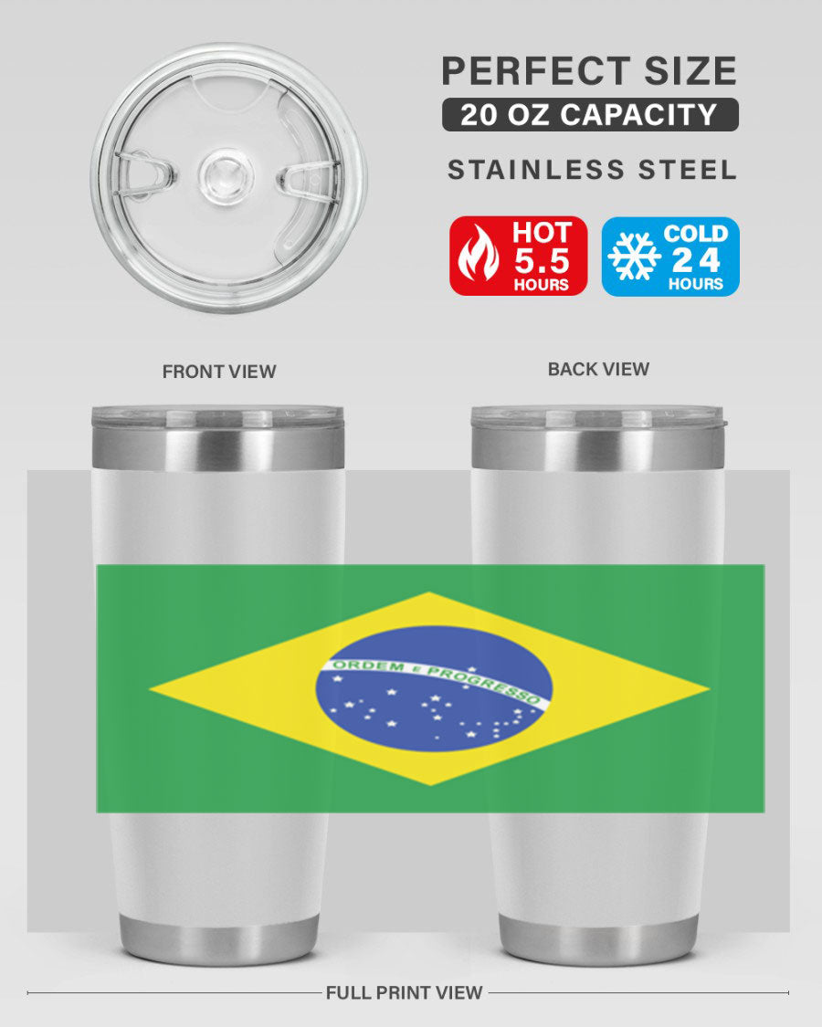 Brazil 174# Tumbler featuring double wall vacuum stainless steel design with vibrant Brazil flag print.