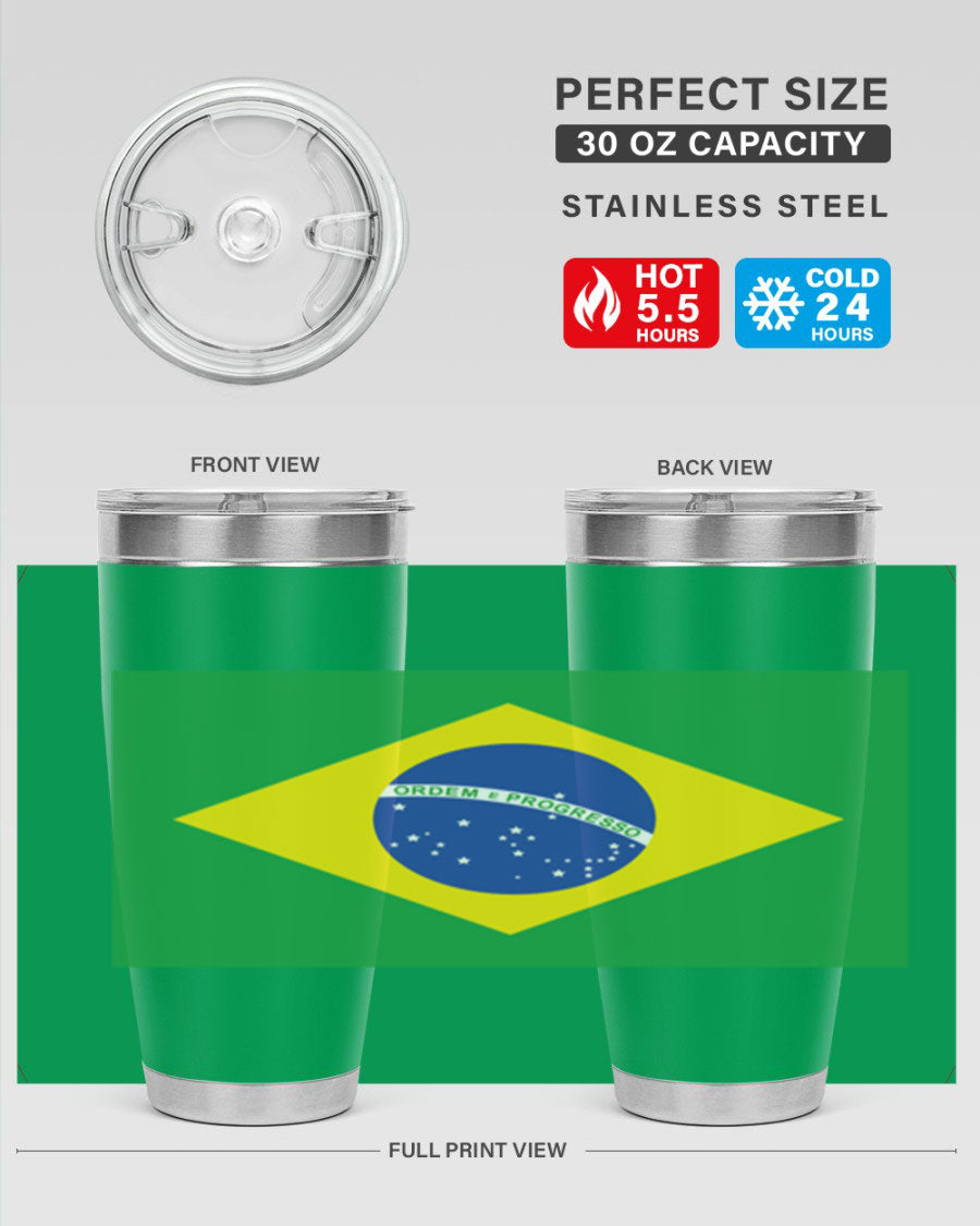 Brazil 174# Tumbler featuring double wall vacuum stainless steel design with vibrant Brazil flag print.